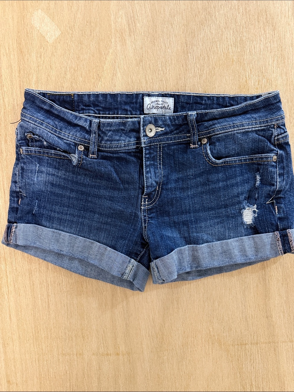 Aeropostale Medium Blue Rolled Hem Denim Shorts 7/8